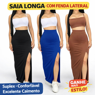 Saia Longa Feminina com Fenda Lateral Suplex - P ao GG em Oferta na Shopee