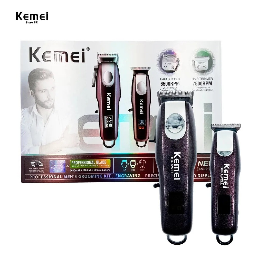 Kit Máquina de Cortar Cabelo Kemei KM-8526 Profissional Sem Fio Alta Potência