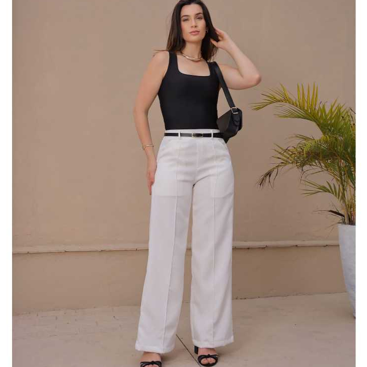 CALÇA FEMININA PANTALONA ALFAIATARIA COM CINTO Zíper Lateral Cinto Confortável Tamanhos P a GG
