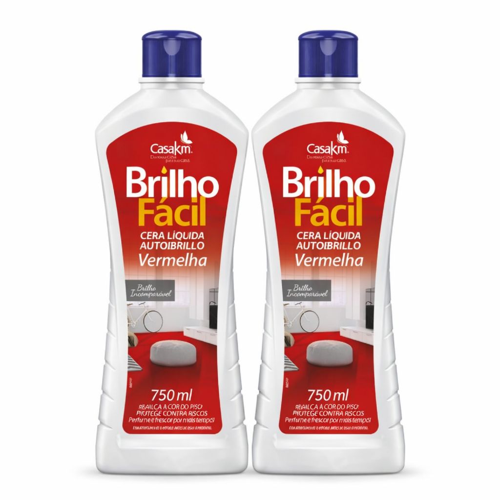 Kit 2 Cera Líquida Brilho Fácil Vermelha Perfumado 750 ml Casakm em Oferta na Shopee