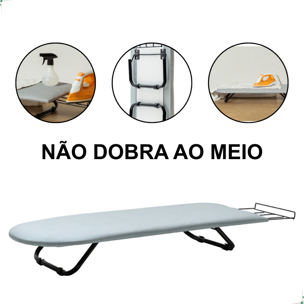 Tabua de Passar Roupa Portátil Pé Dobrável para Cama Bancada Taboa Passadeira Mesa Porta Ferro