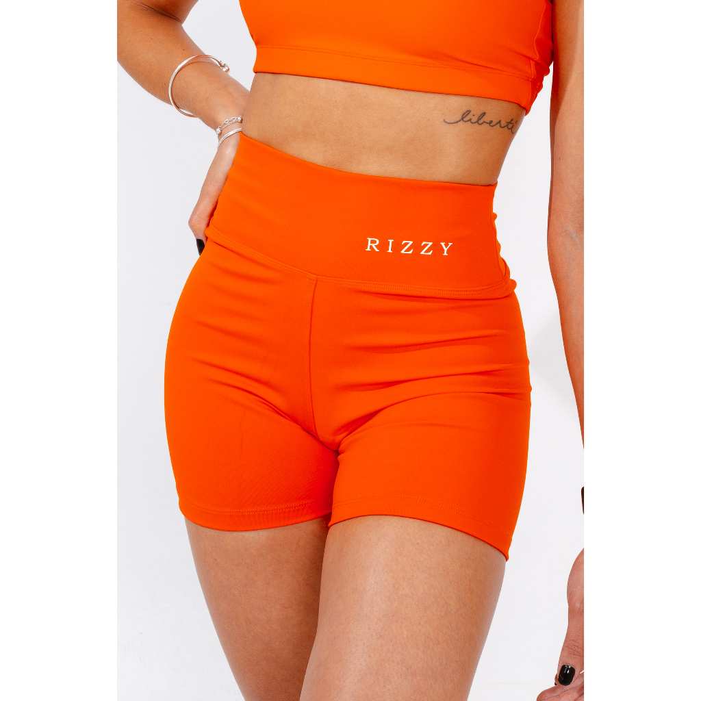 Short Fitness Feminino Cintura Alta Poliamida Zero Transparência Treino Academia Modeladora Laranja