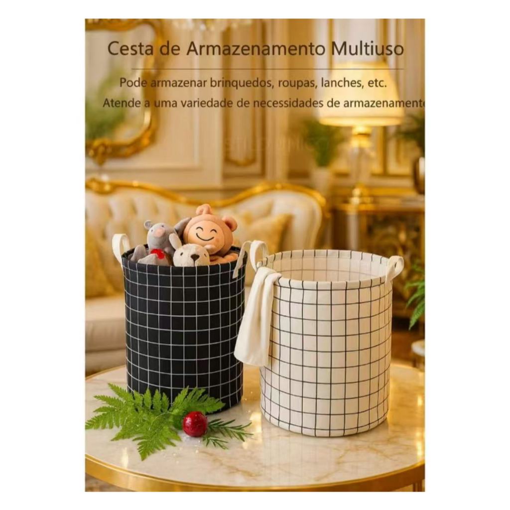 CESTO ORGANIZADOR REDONDO DOBRÁVEL MULTIUSO LINHO A PROVA D'ÁGUA PARA ROUPA SUJA em Oferta na Shopee