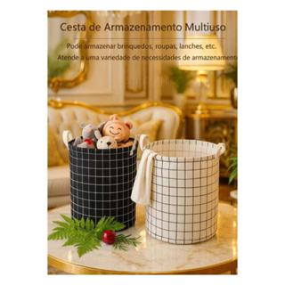 CESTO ORGANIZADOR REDONDO DOBRÁVEL MULTIUSO LINHO A PROVA D'ÁGUA PARA ROUPA SUJA em Oferta na Shopee