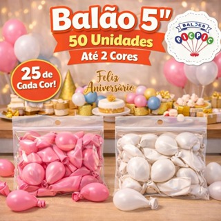 Balão Bexiga para Festa 5 polegadas 50 unidades Pic Pic Até 2 Cores Arco Festa na Mesa em Oferta na Shopee