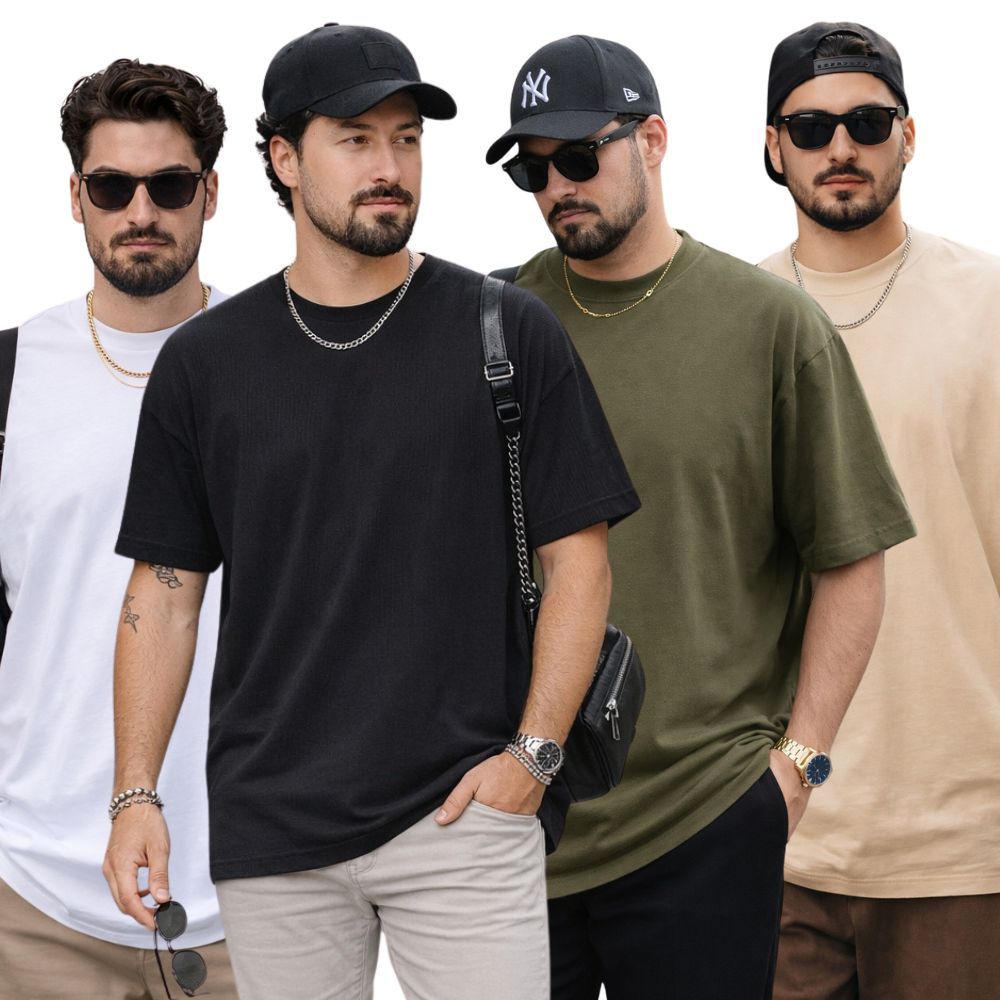 Kit 4 Camiseta Oversized Masculina Streetwear Lisa do P ao GG | Camisa Masculina Manga Curta Premium
