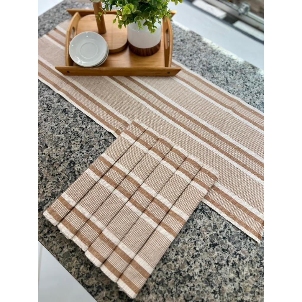 Jogo Americano de Tear com 7 peças,  contém 06 lugares e 1 trilho de mesa, tecido 100% algodão
