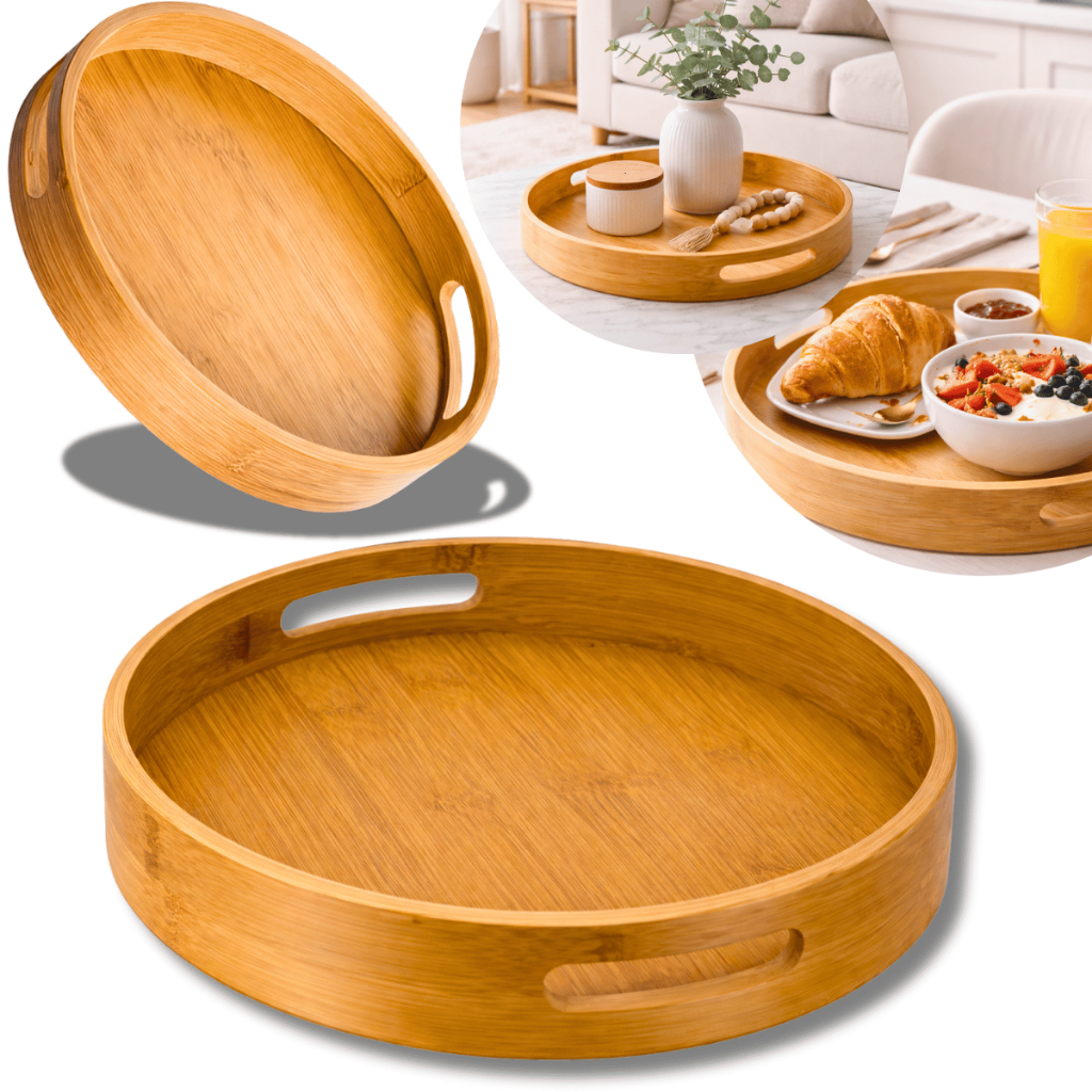 Bandeja Redonda De Bambu Multiuso Estilo Japonês Para Xícara De Chá Frutas Sobremesas