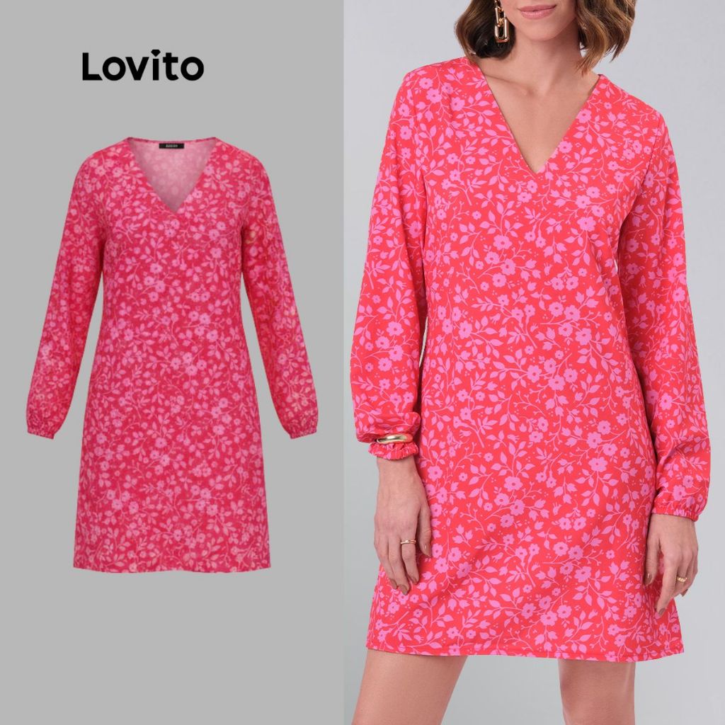 Lovito Vestido Curto Manga Longa Estampa Floral Feminino  LB4BRL033 em Oferta na Shopee
