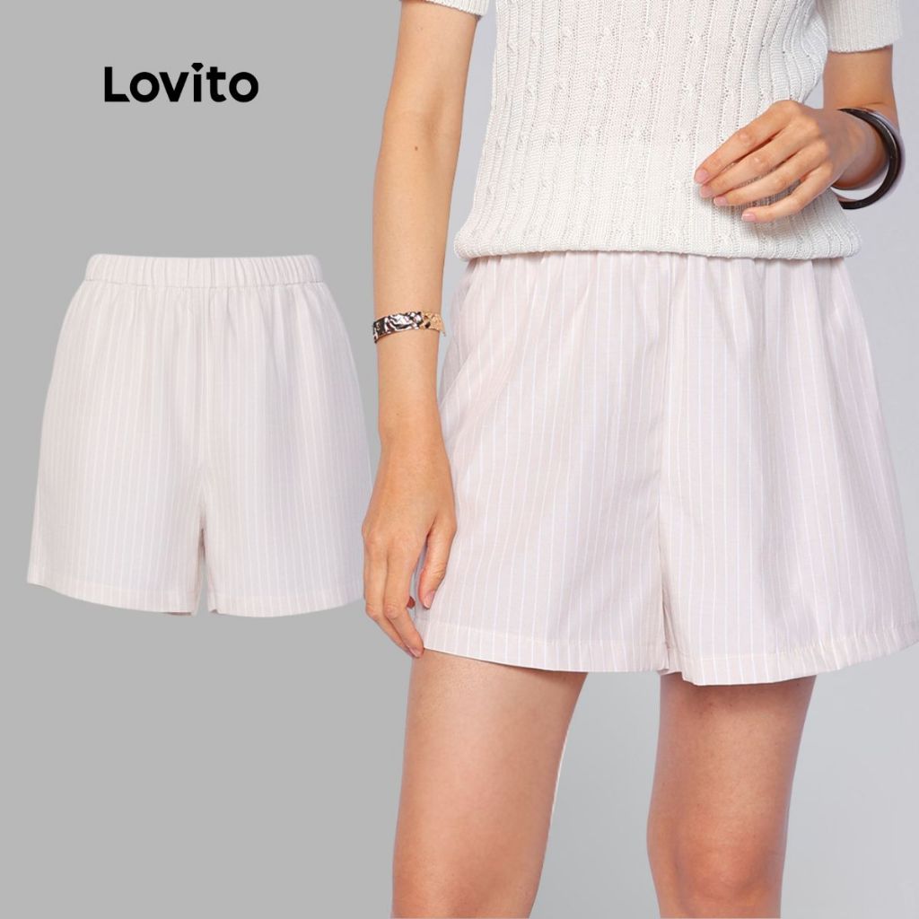 Lovito Shorts Casuais Listrados Femininos LB531BRL561 em Oferta na Shopee