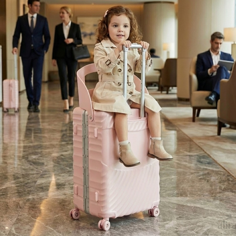 Mala de Viagem Grande ABS Rígida com Assento Cadeirinha Infantil Suporta 45kg Rodas 360