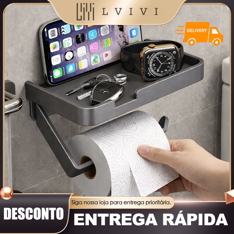 Suporte Multiuso Para Papel Higienico Preto / Lenço de Papel Descartavel em Oferta na Shopee