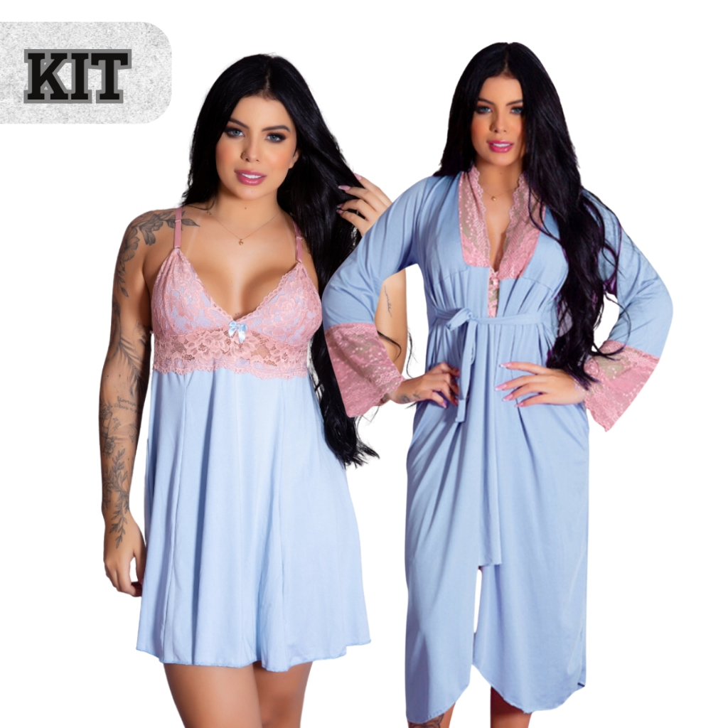 Kit Robe Longo e Camisola Sexy Confortável Sedutor Elegante Lingerie Feminina Moda Noturna em Oferta na Shopee