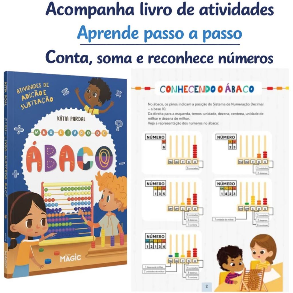 Ábaco Infantil Escolar Contador Com Livro De Atividades Ensina Adição Subtração Multiplicação E Divisão