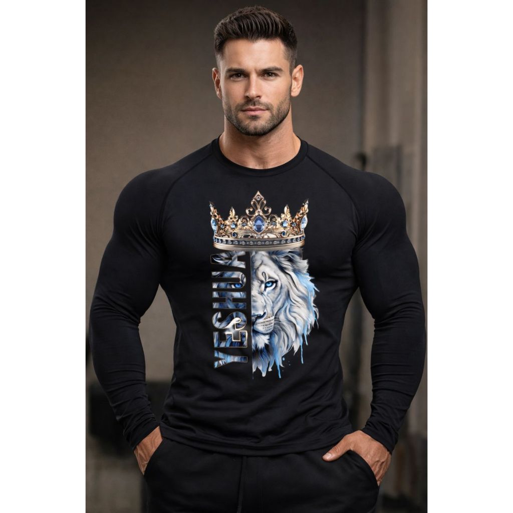Camisa Térmica Cristã Leão Yeshua Manga Longa Compressão Segunda Pele – Proteção UV Academia