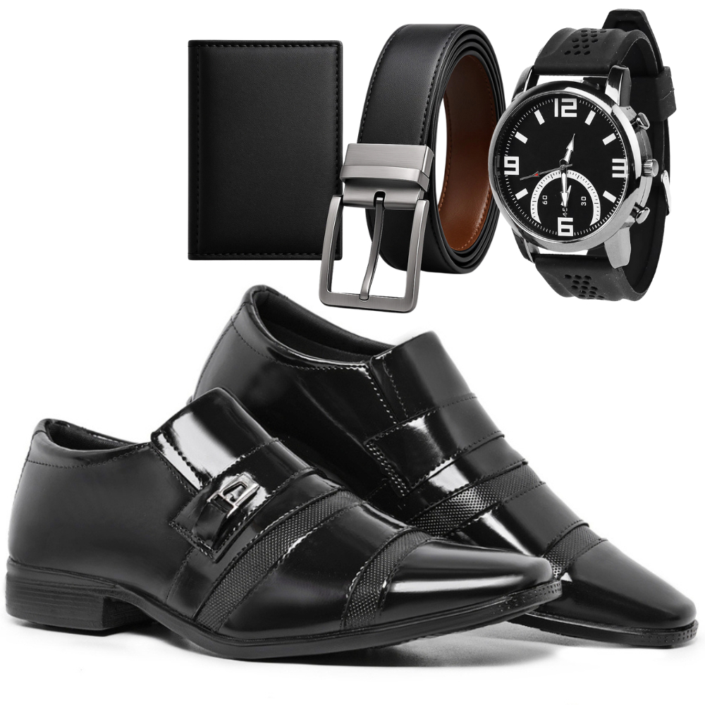 Kit Sapato Social Vérez Masculino Com Carteira Cinto E Relógio Ponteiro 803VP em Oferta na Shopee