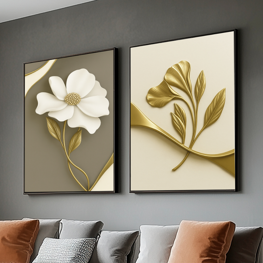 Kit 2 Quadro Decorativo 40x60 Com Moldura Para Sala Quarto Floral