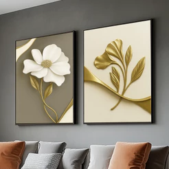 Kit 2 Quadro Decorativo 40x60 Com Moldura Para Sala Quarto Floral