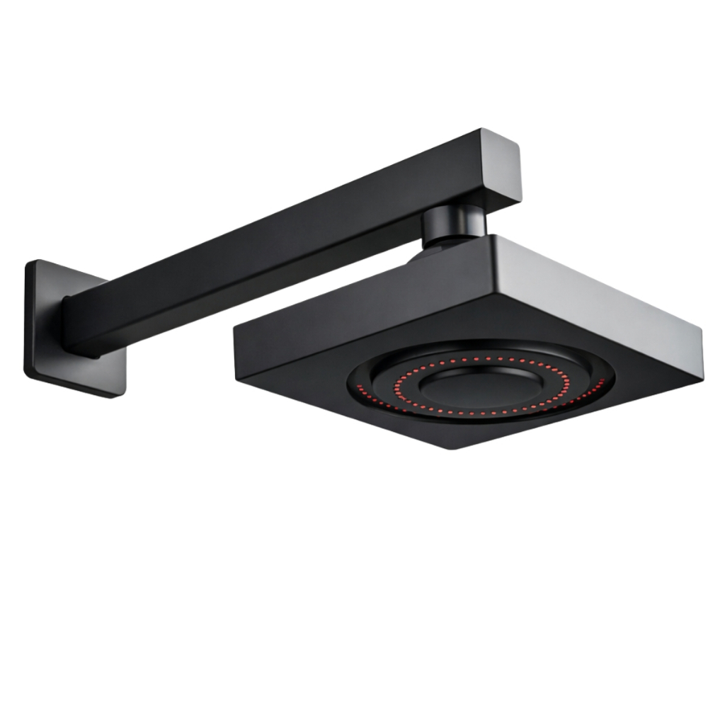 Ducha Chuveiro Autolimpante Preto Fosco Quadrado Aquecedor a Gás ou Solar Cabeça Articulável Luxo