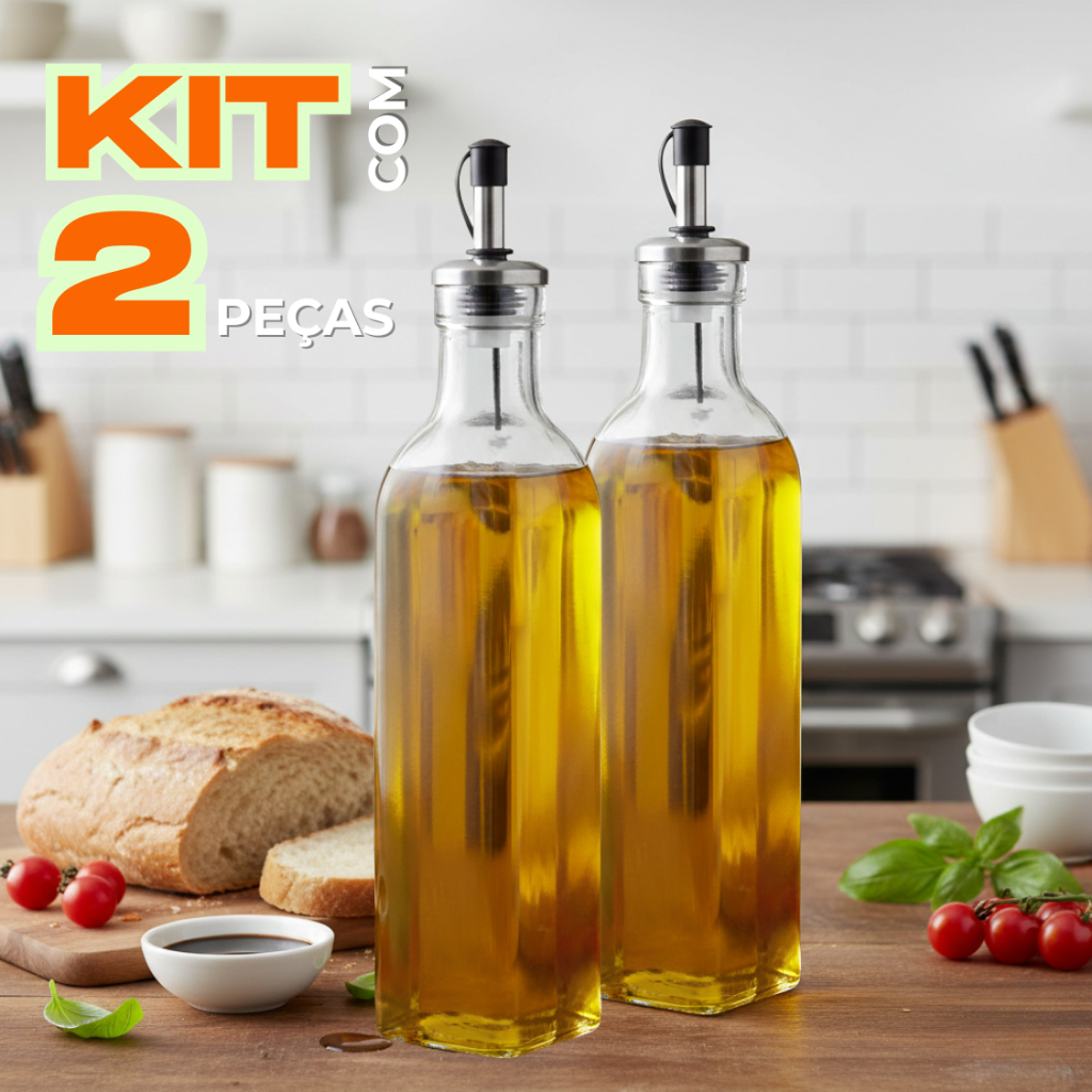 Kit 2 Galheteiro Vidro 250ml Bico Dosador Porta Azeite Vinagre Molho Shoyu Pimenta Cozinha Culinária