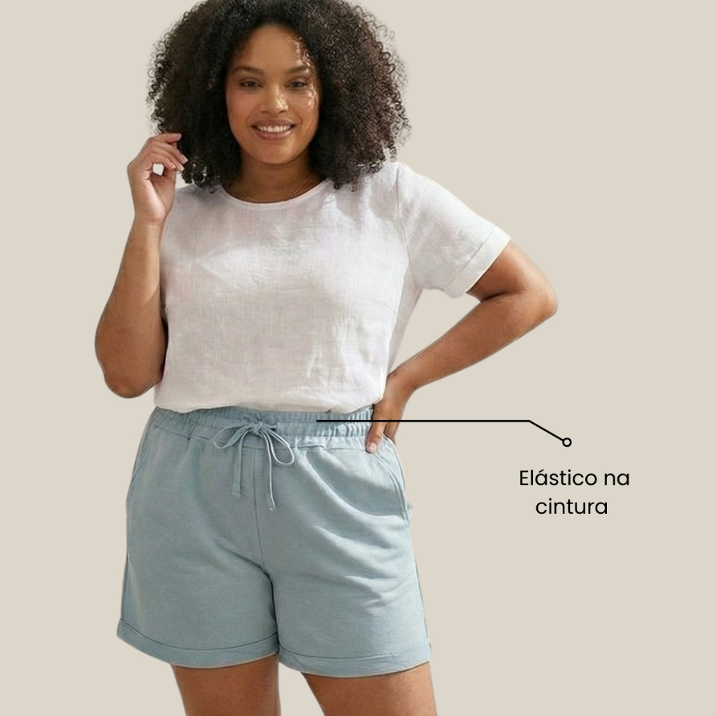 Short Feminino Moletom Plus Size Cintura Elástica com Bolsos G1 ao G3 Casual Confortável