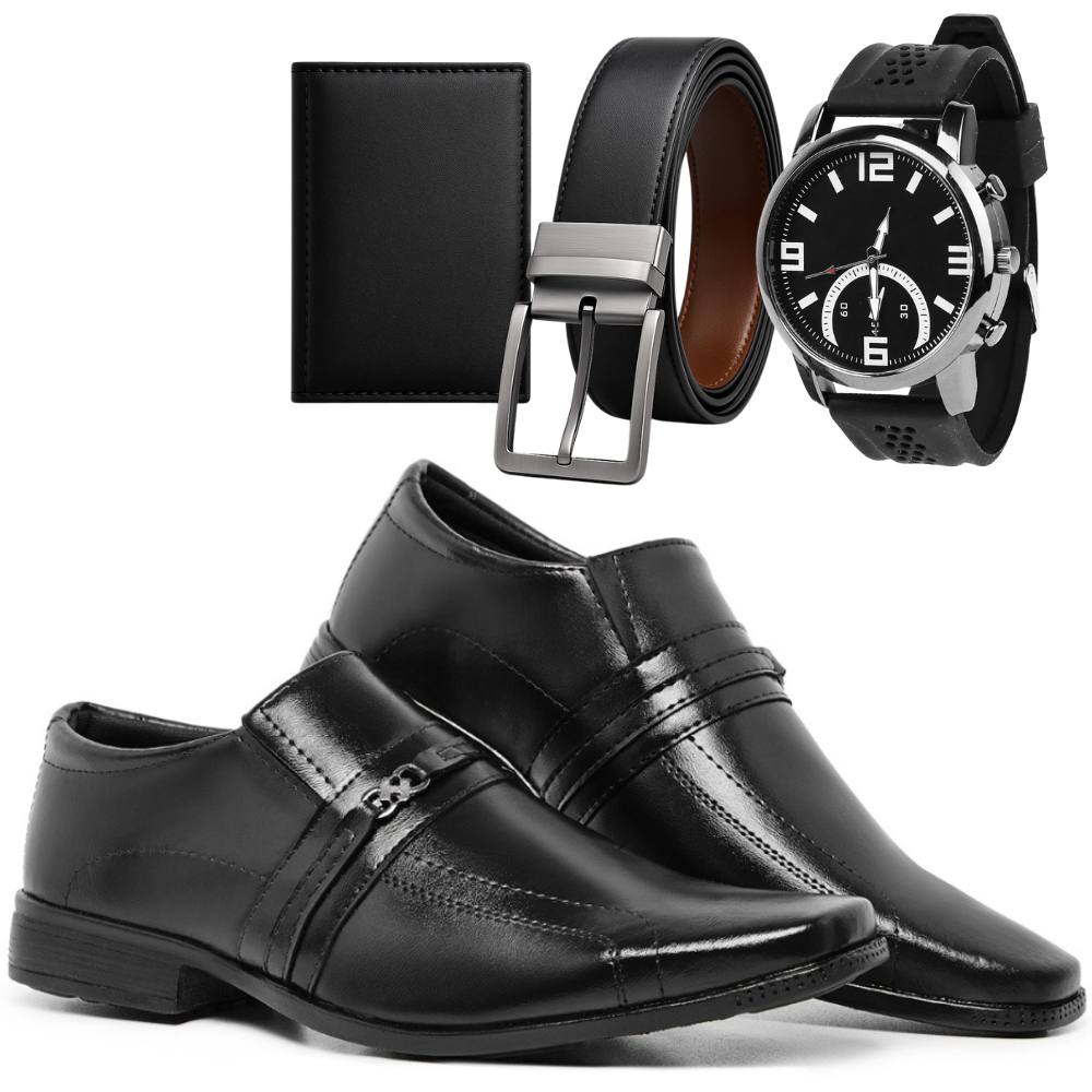 Kit Sapato Social Vérez Masculino Com Carteira Cinto E Relógio Ponteiro 805FP em Oferta na Shopee