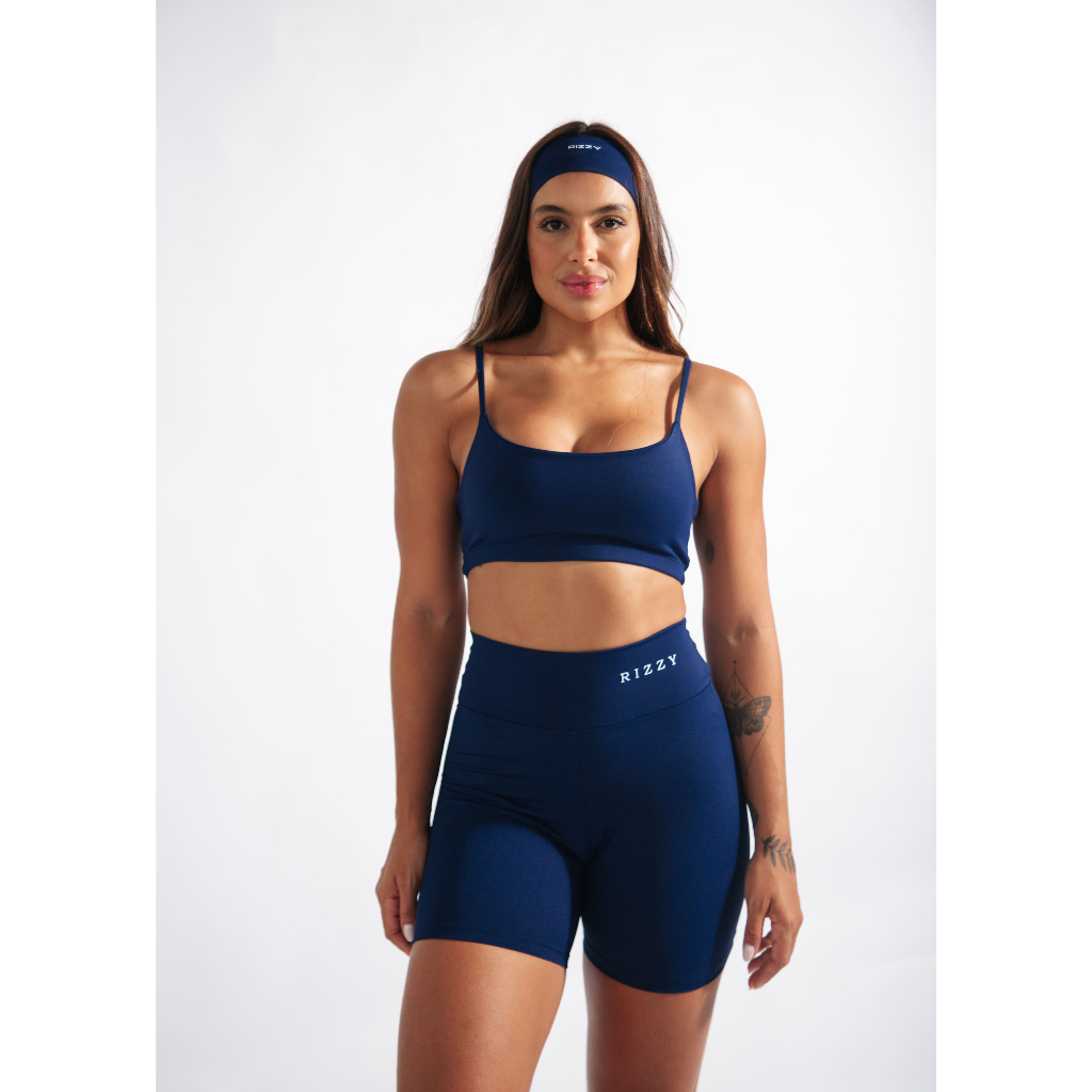 Top Fitness Feminino Academia Entrada Para Bojo Poliamida Reforçado Zero Transparência Azul Marinho