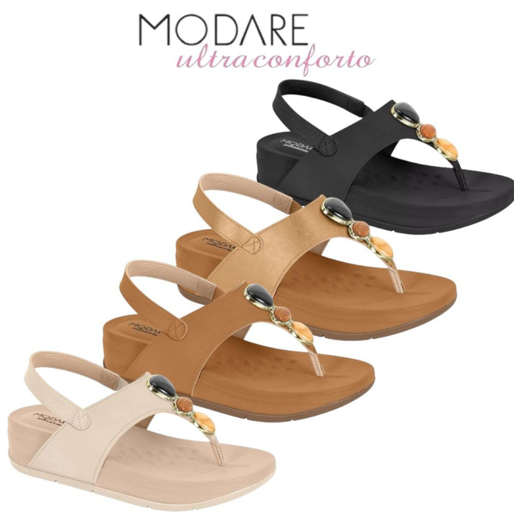 Sandalia Feminina Modare Ortopedica Flatform Ultra Conforto Tira Pedraria Confortável Original