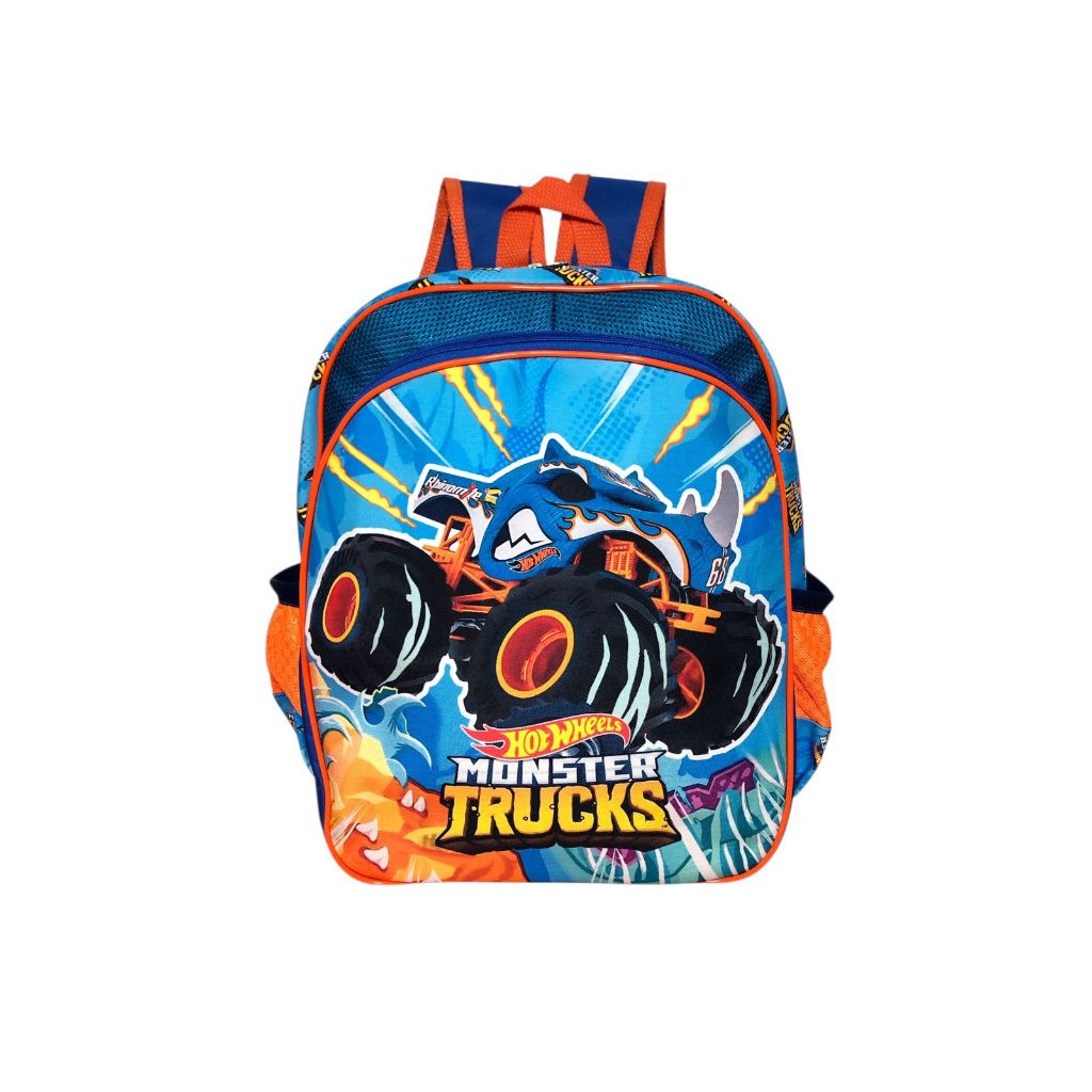 Mochila Infantil Escolar Meninos Costas Hot Wheels Monster Truck Mega Rhinomite Tamanho G