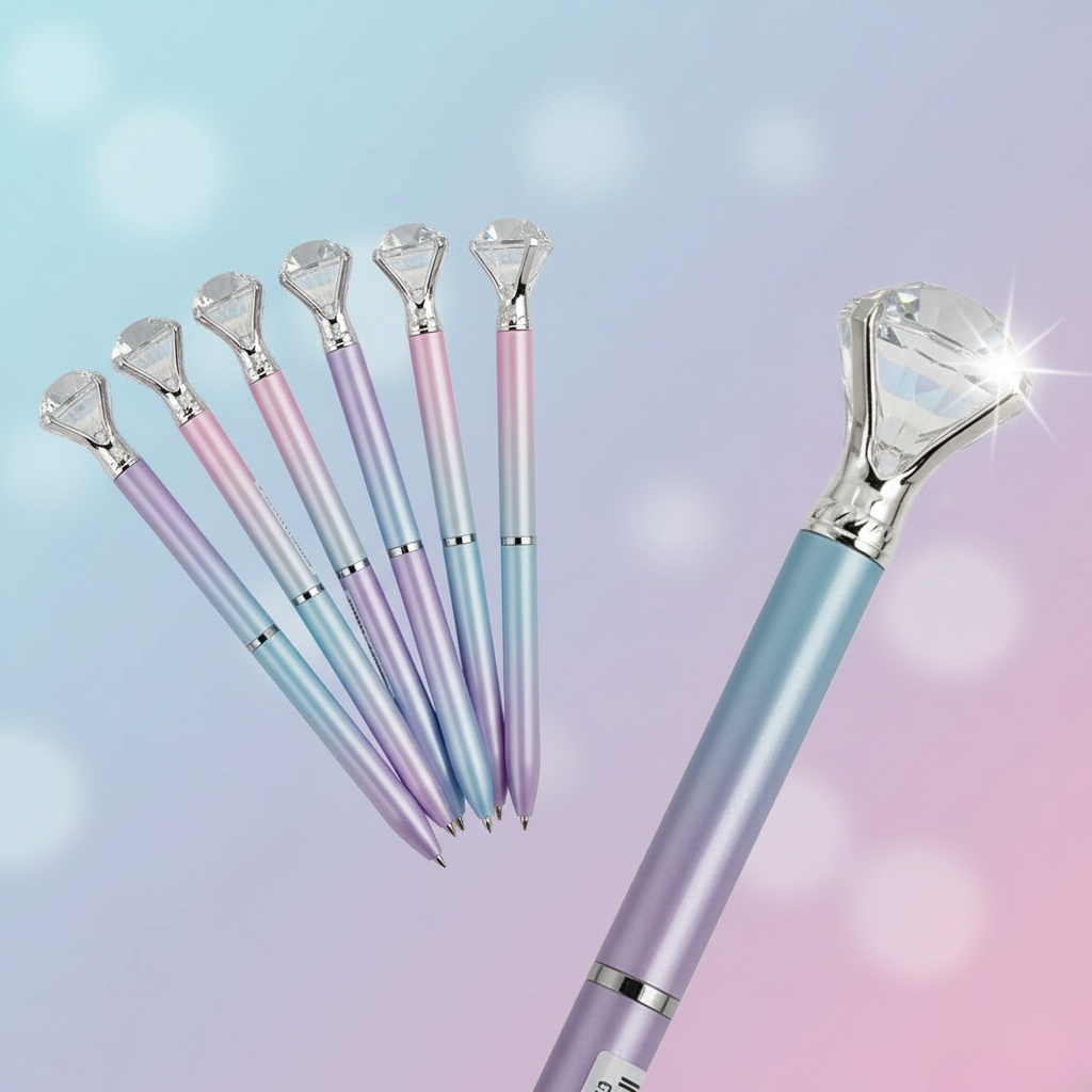 Caneta Esferográfica Azul com Diamante Grande 1.0mm Escrita Suave Presente Material Escolar — imagem 2 de 2