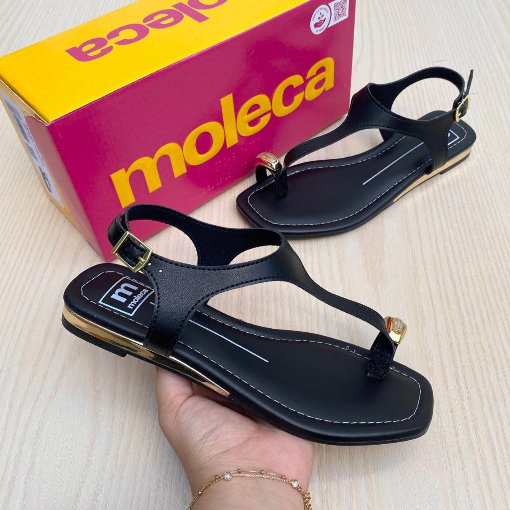 Sandália Rasteirinha Feminina Moleca Anel de Dedo Brilho Confortável Lançamento Moda Verão