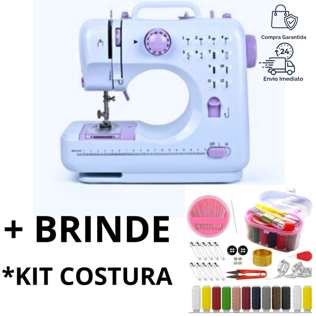 Máquina Costura Portátil Elétrica 12 Pontos com Pedal 110v-220v + BRINDE em Oferta na Shopee