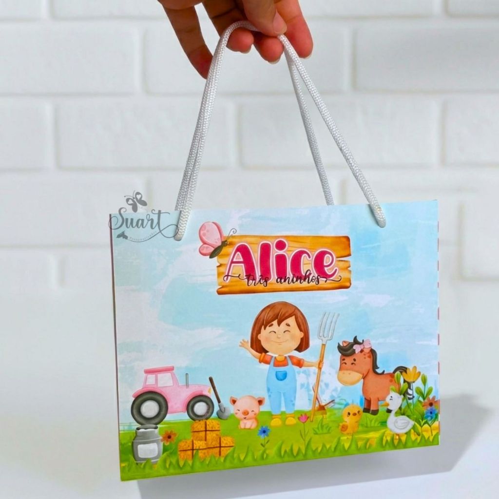 Sacola Fazendinha menina Personalizada  Sacolinha  Lembrancinha Mimos  Aniversário PEGUE E MONTE