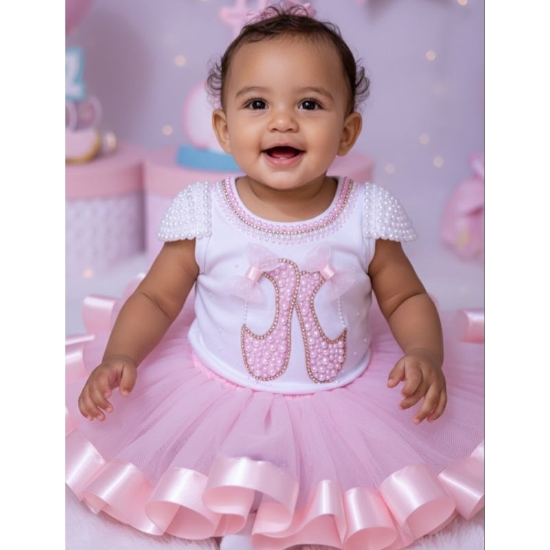 Kit Body + Saia de Tule Tema Bailarina – Roupa Infantil para Bebê aniversário