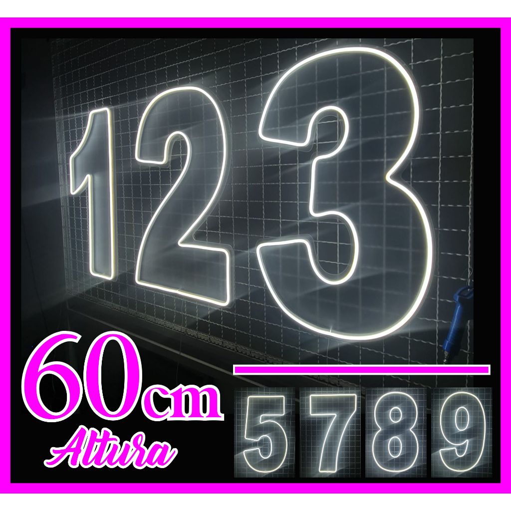 Número Led Neon 60 cm altura  Painel Luminoso Decoração Festas aniversário (valor da unidade)