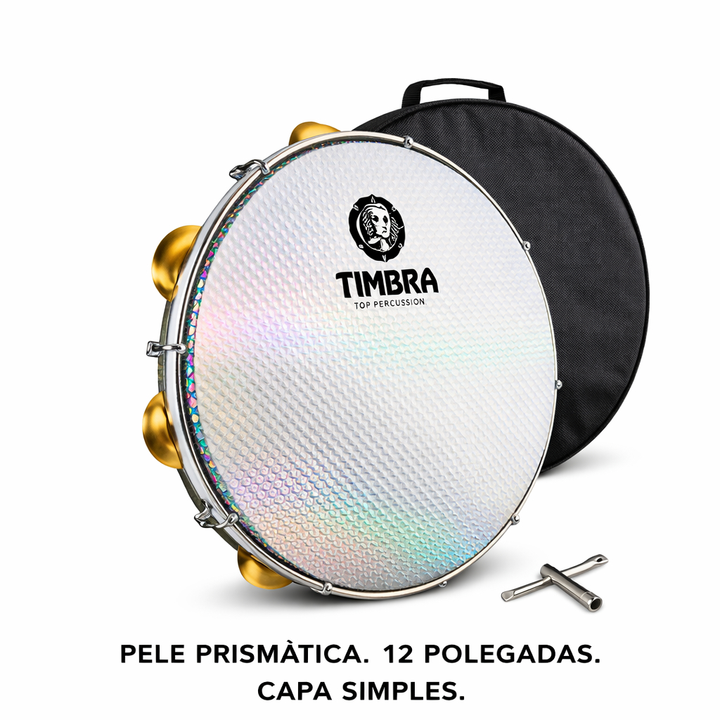PANDEIRO PROFISSIONAL TIMBRA 12 POLEGADAS FORMICA CHOCOLATE C/ARO NIQUELADO PELE PRISMATICA C/CAPA