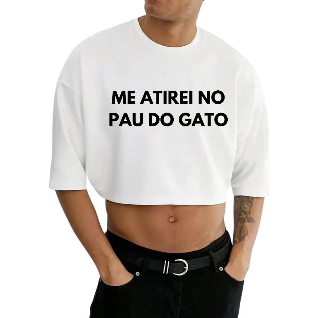 Cropped Masculino Oversized Estampado Carnaval Zueira Gato
