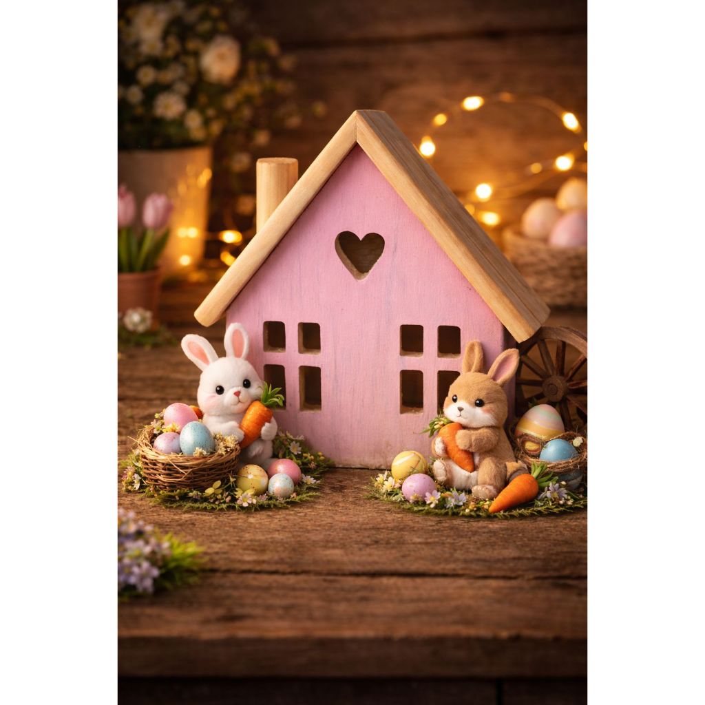 Casinha Decorativa De Páscoa Rosa Coelho em Oferta na Shopee
