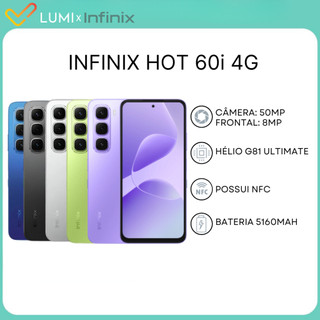 Infinix Hot 60i 4G 256GB Armazenamento e 4GB/8GB RAM, Processador Mediatek G81 Ultimate, Câmera 50MP, Versão Global
