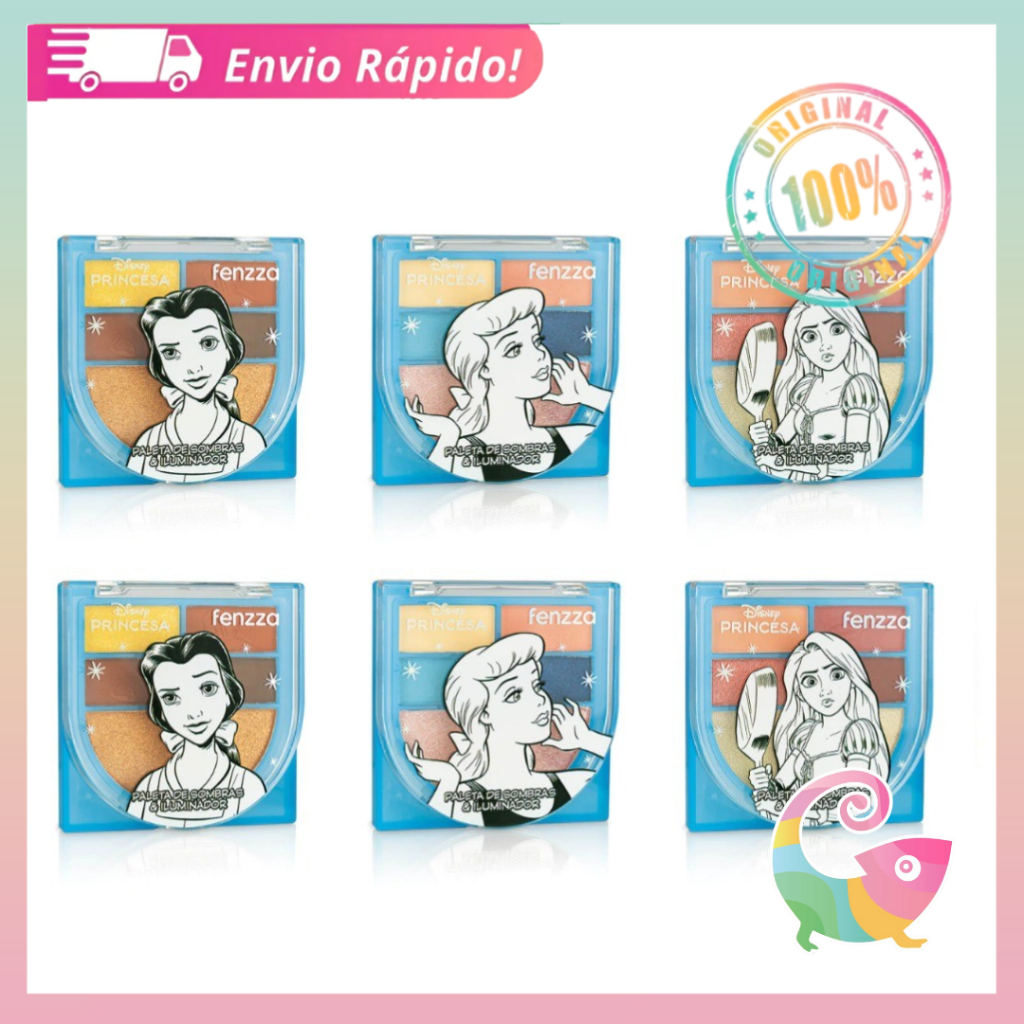 Paleta De Sombras e Iluminador 5 Cores Fenzza Princesa Disney em Oferta na Shopee
