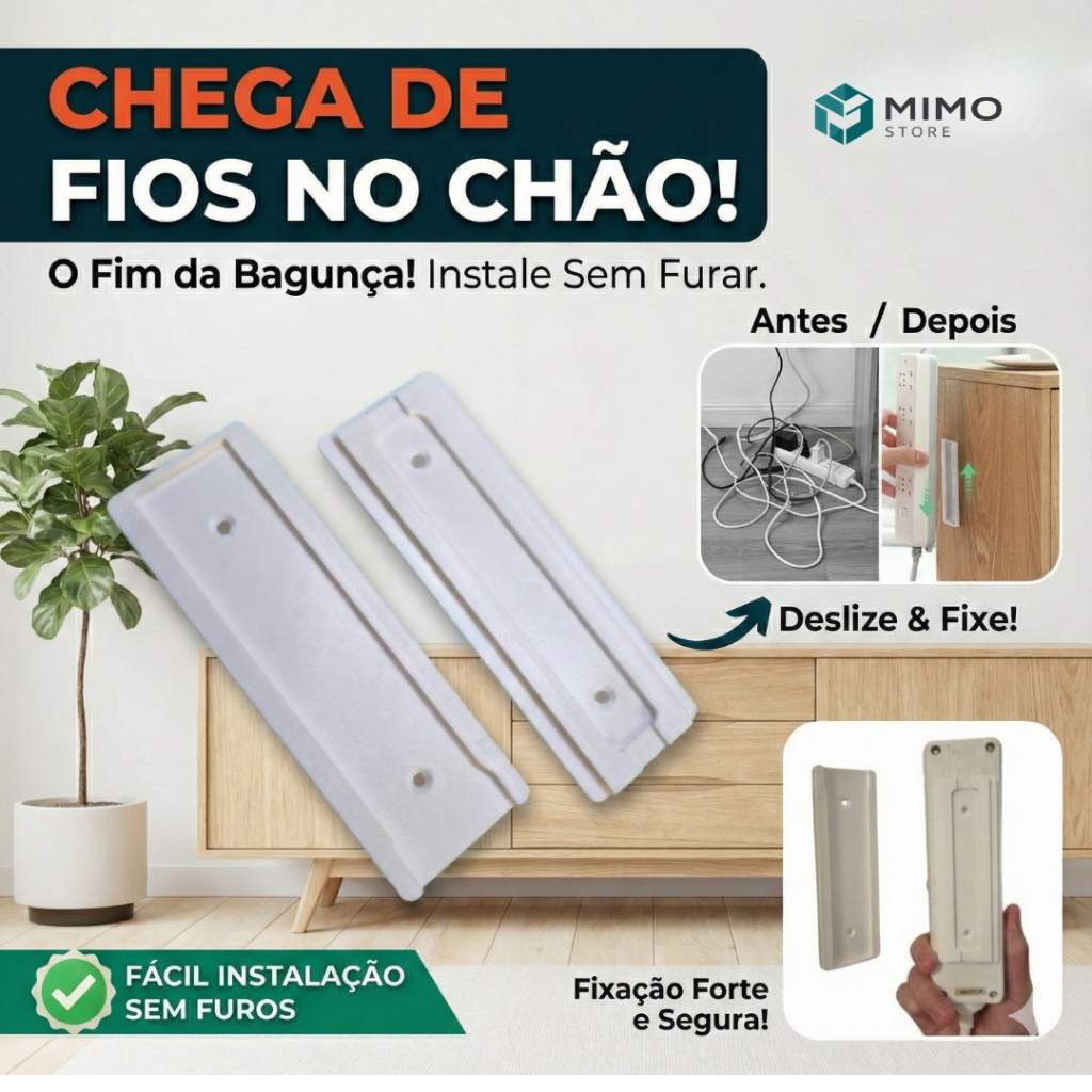 Suporte para Extensão e Filtro de Linha Adesivo 12x4cm – Fita Já Aplicada, Com Furação