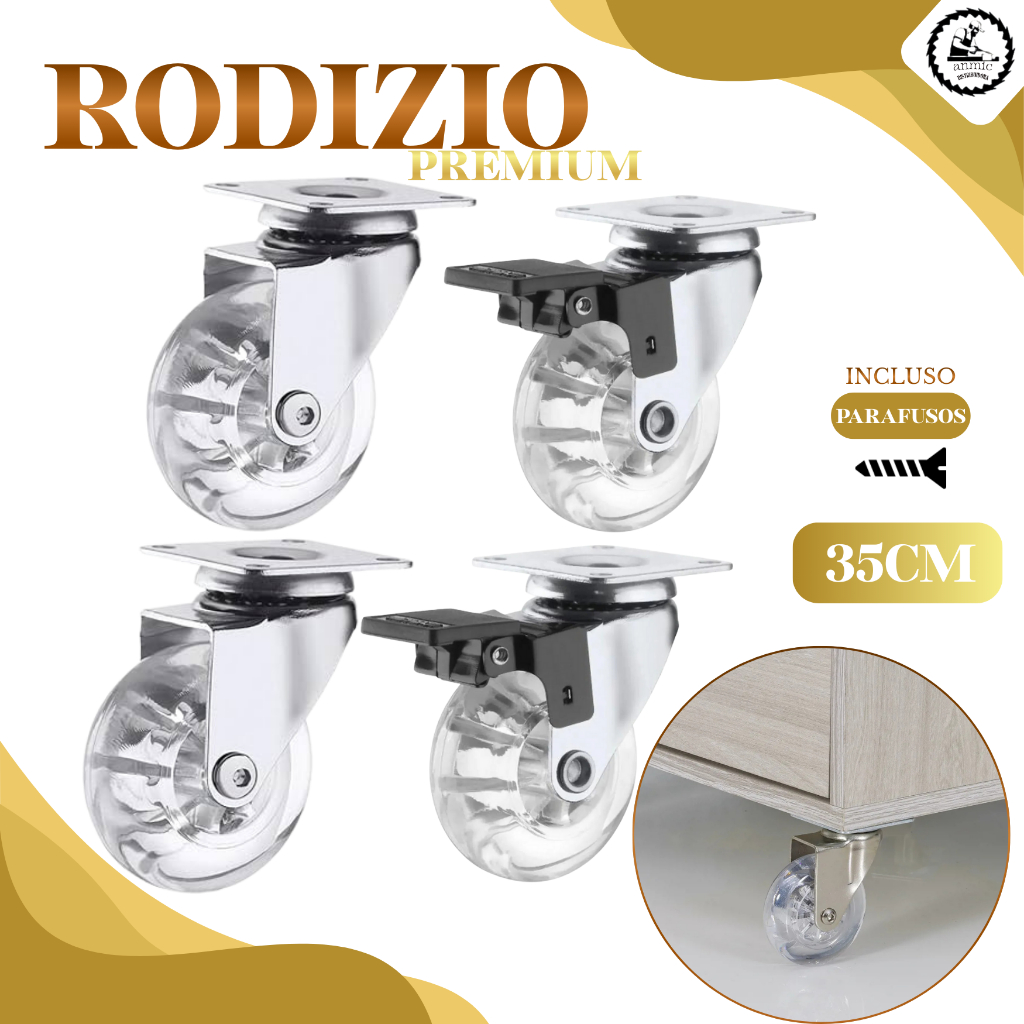 Rodizio Silicone 35mm Kit 4 Peças Sendo 2 Com Freio e 2 Sem Freio Rodinhas/Rodas Giratorias Gel em Oferta na Shopee