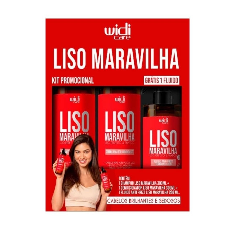 kit Liso Maravilha Widi Care - Shampoo 300ml + condicionador 300ml + Fluido Anti Frizz Termoativado 200ml - Widi Care em Oferta na Shopee