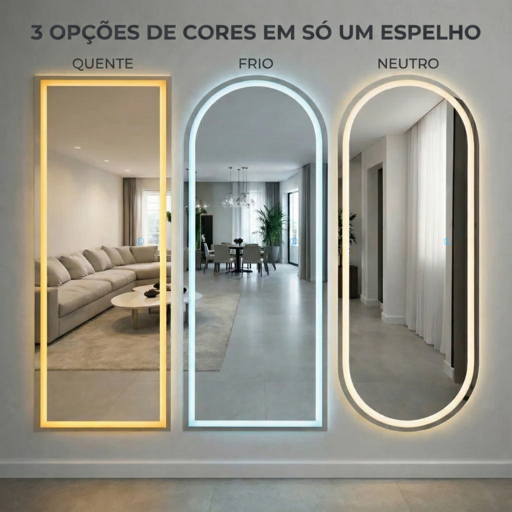 Espelho Com Led 170x70 Corpo Inteiro Grande Luxo Quarto Closet Banheiro Bivolt Retangular