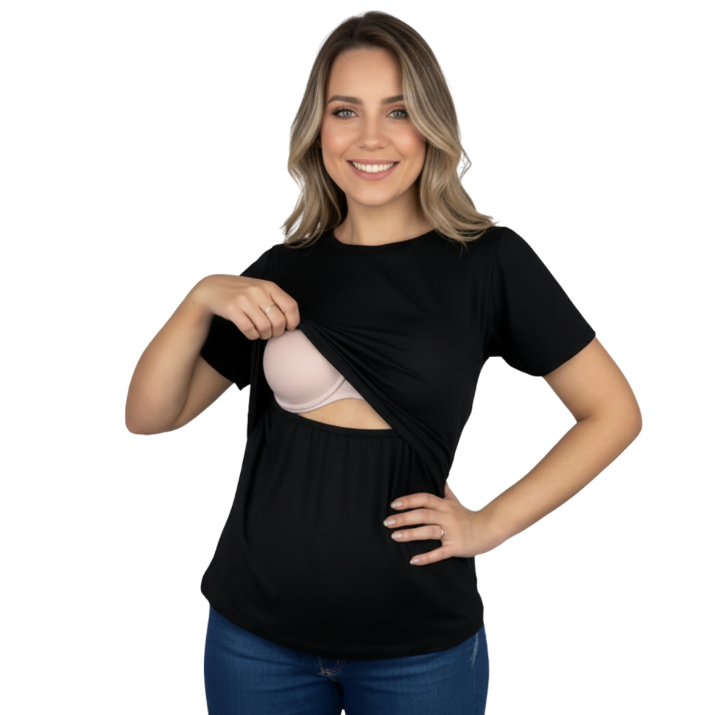 Blusa Amamentação Camiseta Gestante Amamentar Maternidade  Blusinha Gravida Amamentando