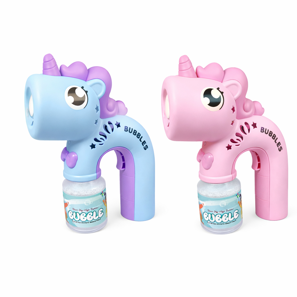 Brinquedo Bolha de Sabão Unicórnio Azul e Rosa para Crianças Automática Pistola