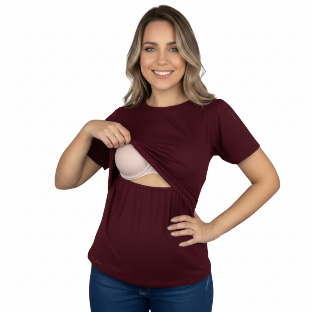 Blusa De Amamentar Manga Curta Gestante Lactante Maternidade Gravidez Gestação Blusinha Amamentação