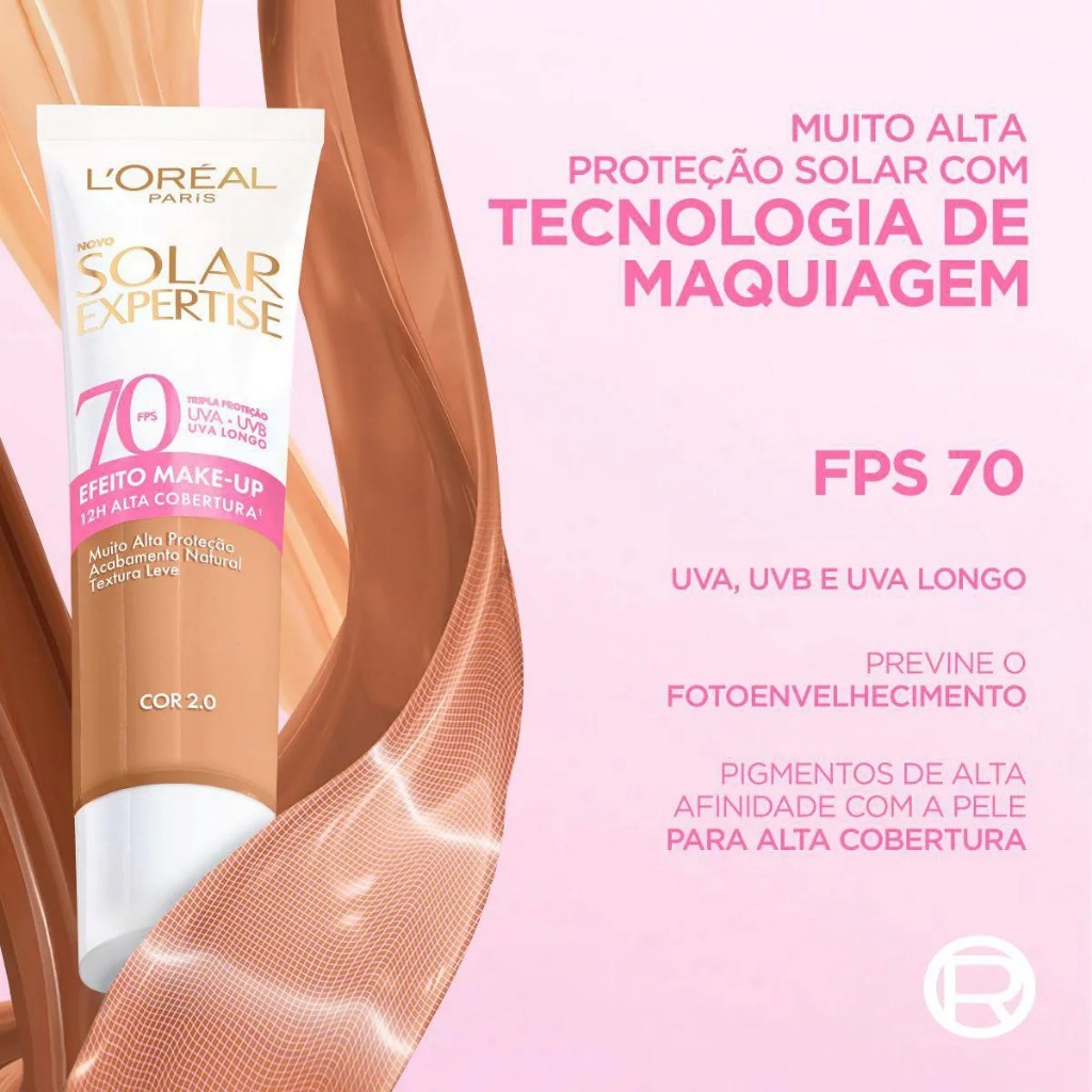 Protetor Solar Facil Loreal Expertise FPS70 Efeito Make-up 12h Alta Cobertura 30g