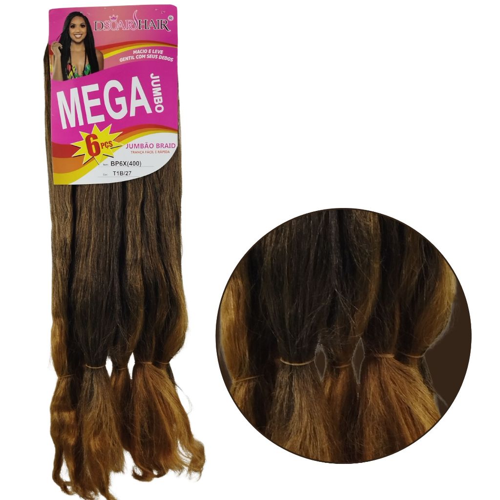 CABELO JUMBO DA DSOAR HAIR PARA TRANÇA 400G JUMBÃO BRAID 6 TUFOS COR T1B/27