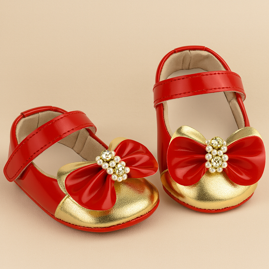 Sapatilha de Bebê Menina Infantil com Laço Confortável e Antiderrapante Sapatinho com Verniz e Leve